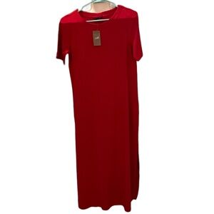 J Jill Elevated Maxi T-Shirt Dress in Red Gerbera Size XSP. NWT